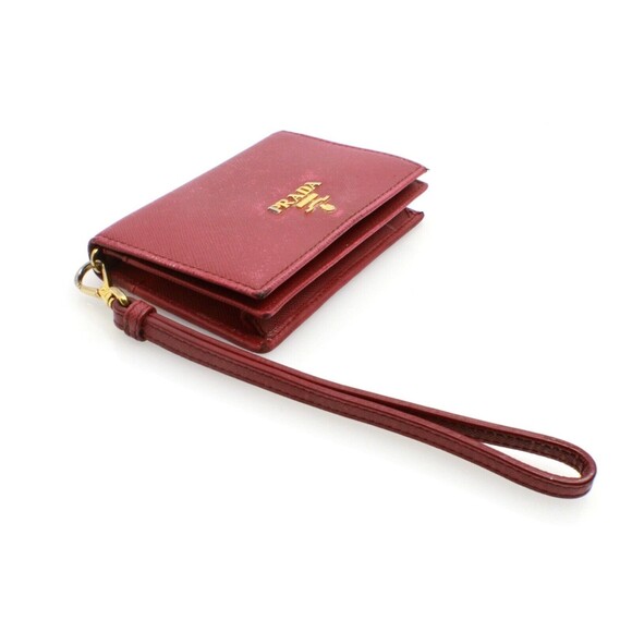 Prada Soffiano Red Leather Credit Card Holder With Hand Strap - Picture 3 of 7